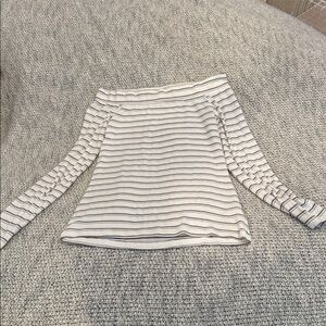 Tart Collections Striped Ribbed Long Sleeve Top | Ivory Gray | Size Medium